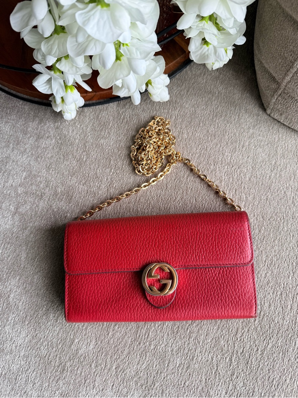 Gucci Red Leather GG Long Wallet with COA